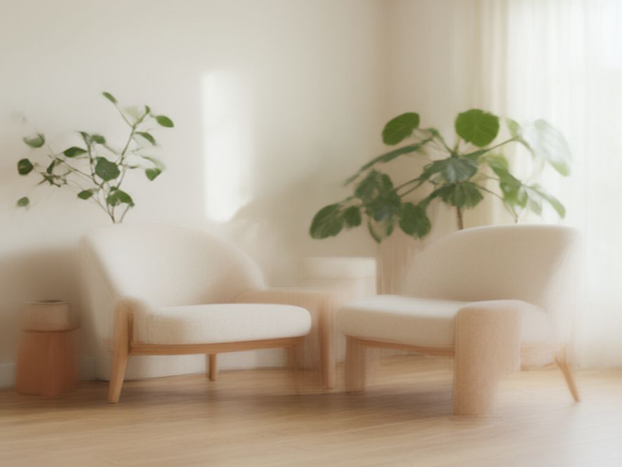 Contemplative outdoor garden with seating area